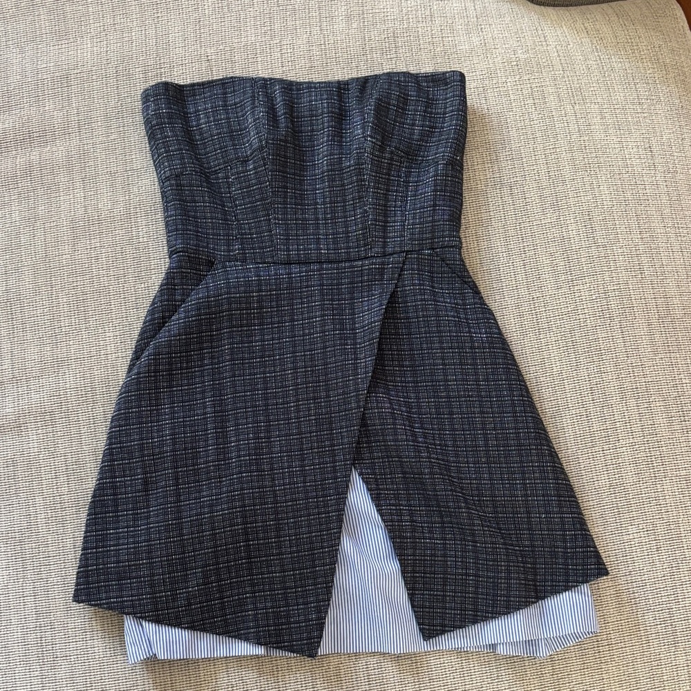 Marissa Webb strapless, fitted bodice with a flared, A-line or skirt.